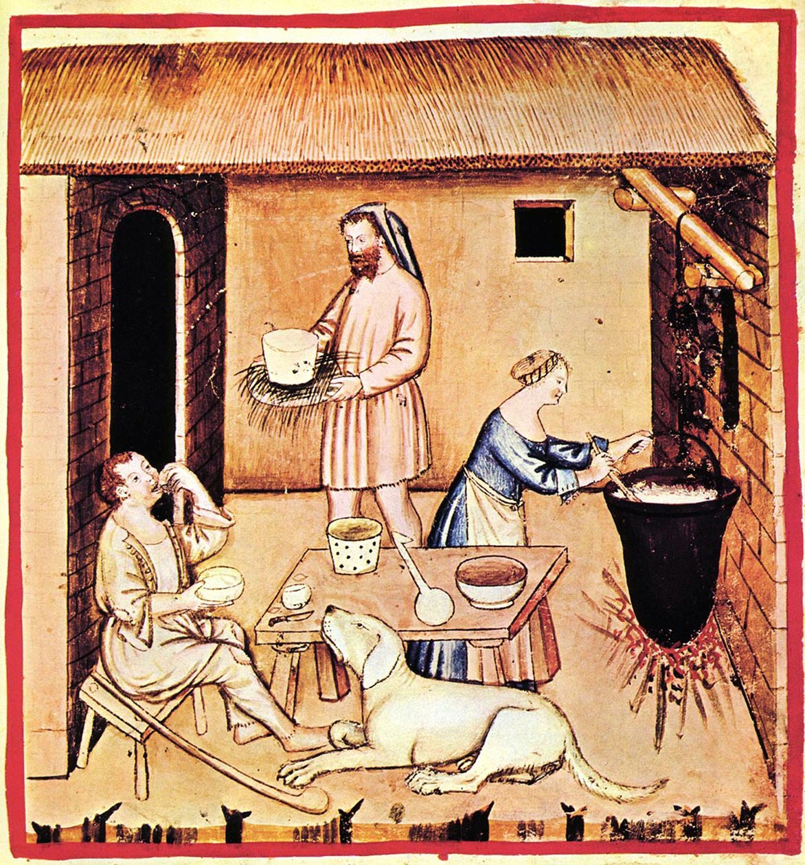 Produksjon av ost. En miniatyr fra Tacuinum Sanitatis, andre halvdel av 1300-tallet. av Unbekannt