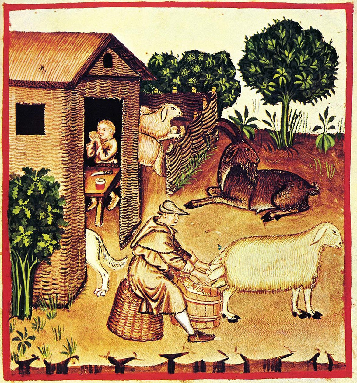Produksjon av ost. En miniatyr fra Tacuinum Sanitatis, andre halvdel av 1300-tallet. av Unbekannt