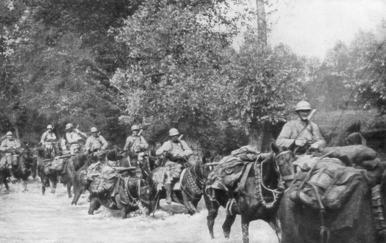 Gjenforsyning av en maskingeværenhet med hest, Aisne, Frankrike, 2. september 1918 av Unbekannt