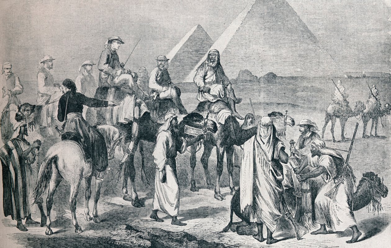 Det kongelige partiet forlater leiren i Giza, Egypt, ca 1861 1910 av Unbekannt