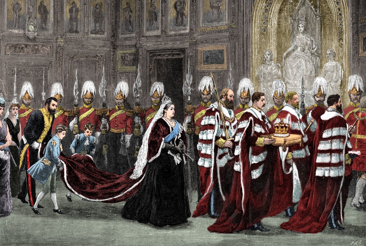 Den kongelige prosesjonen i Westminster Palace på vei til House of Lords, 1886, 1900 av Unbekannt