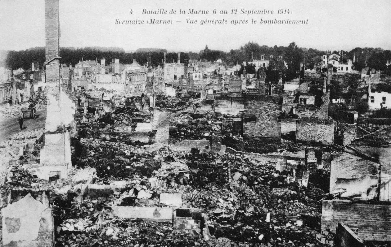 Ruinene av Sermaize-Les-Bains, Frankrike, slaget ved Marne, første verdenskrig, 1914 av Unbekannt