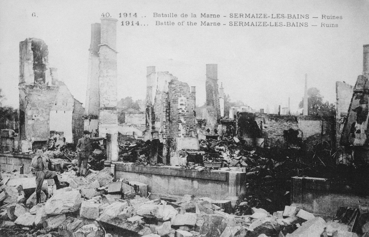 Ruinene av Sermaize-Les-Bains, Frankrike, slaget ved Marne, første verdenskrig, 1914 av Unbekannt