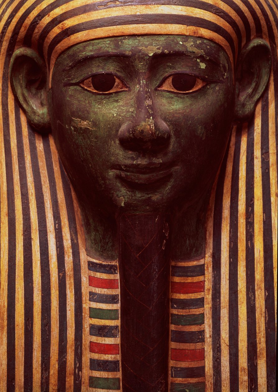 Sarkofagen til Psametik (664-610BC) detalj av ansiktet, egyptisk av Unbekannt