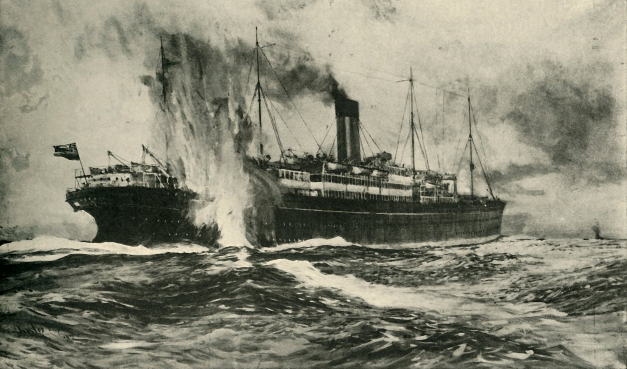 Senkingen av SS Arabic, første verdenskrig, 19. august 1915, c1920. av Unbekannt