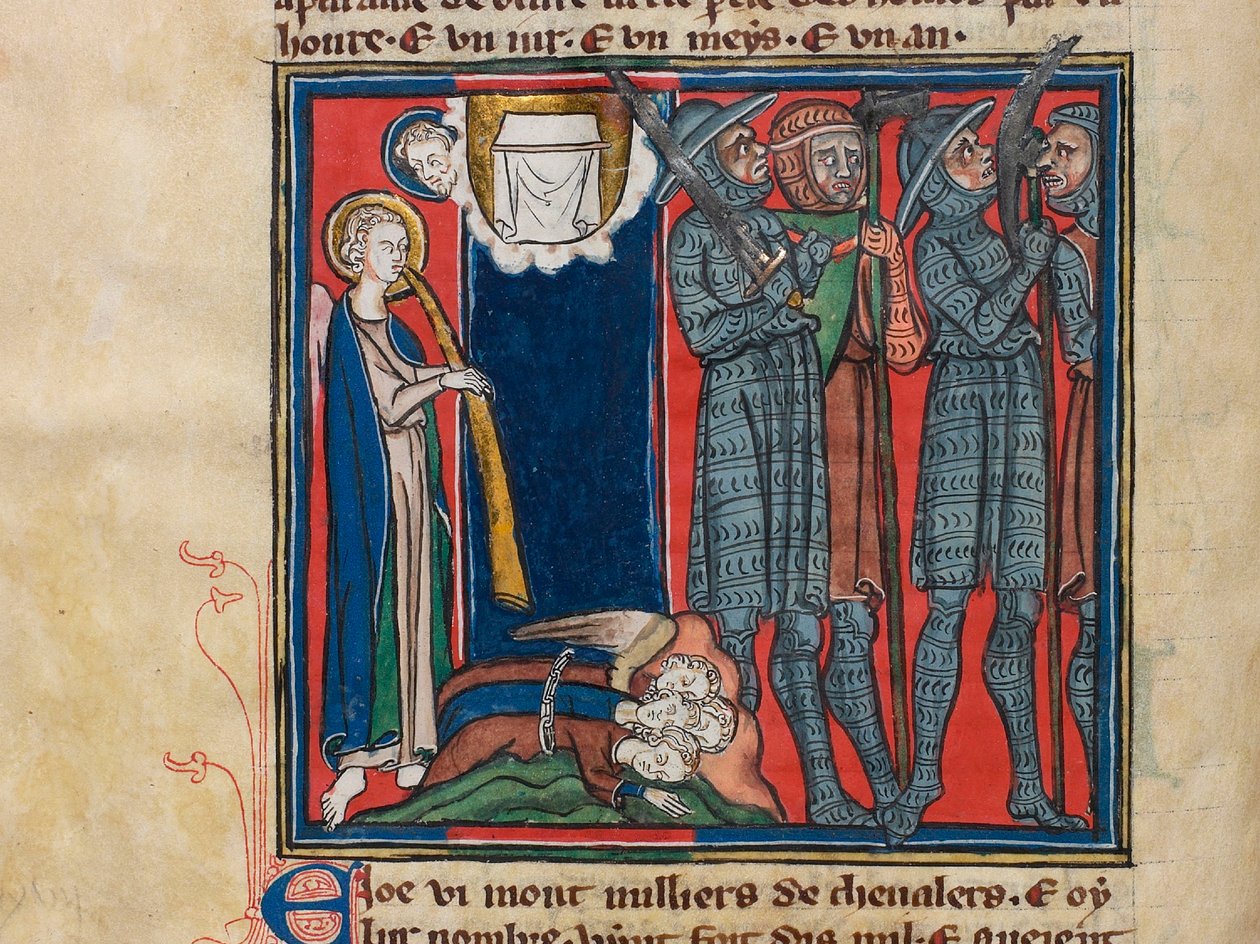 Den sjette engelen blåste i trompeten... Miniatyr fra: Apocalypse de saint Jean, ca 1320. av Unbekannt