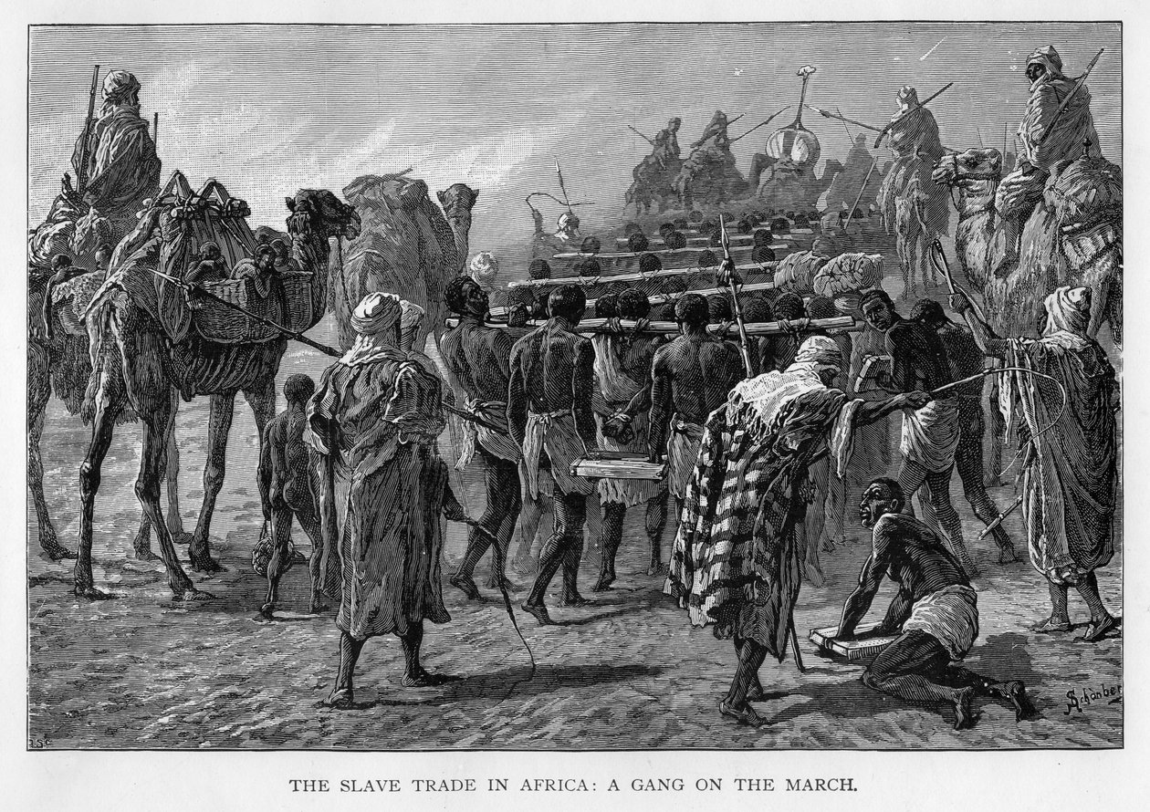 Slavehandelen i Afrika: en gjeng på marsj, ca 1875 av Unbekannt