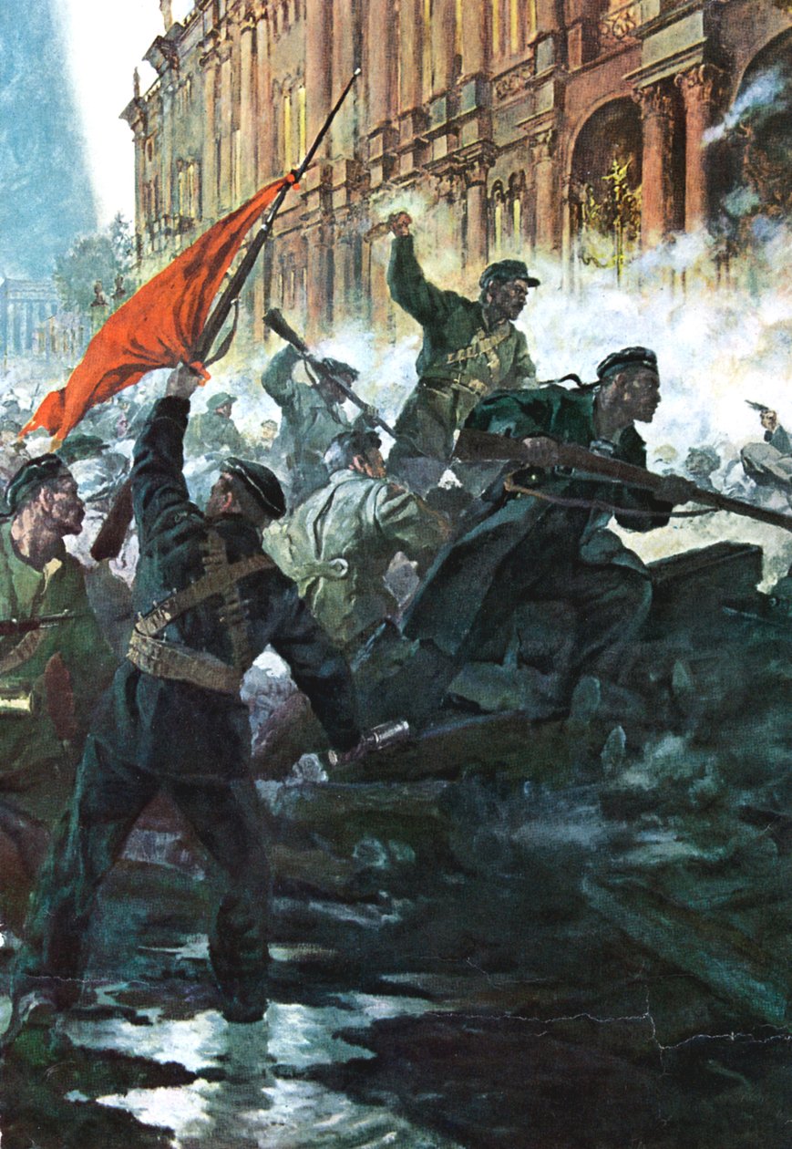 Stormingen av vinterpalasset, St. Petersburg, den russiske revolusjonen, oktober 1917 av Unbekannt