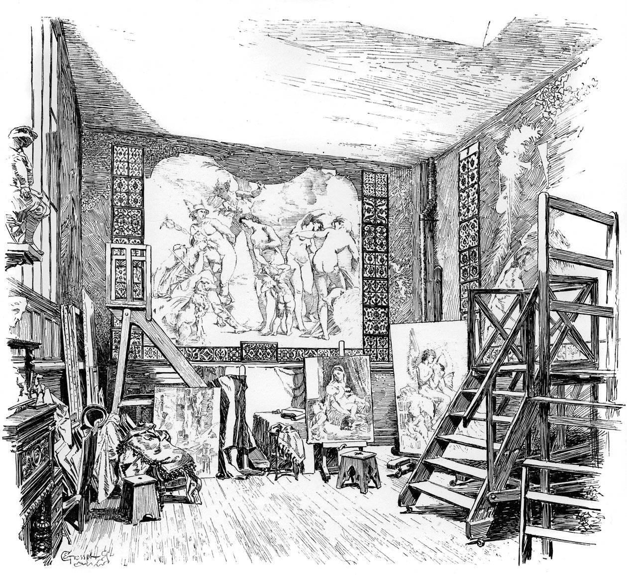 Studioet til Paul-Jacques-Aime Baudry, c1880-1882 av Unbekannt