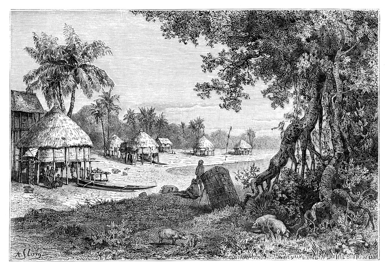 Landsbyen Sawi, Car-Nicobar, Nicobar Islands, India, 1895 av Unbekannt