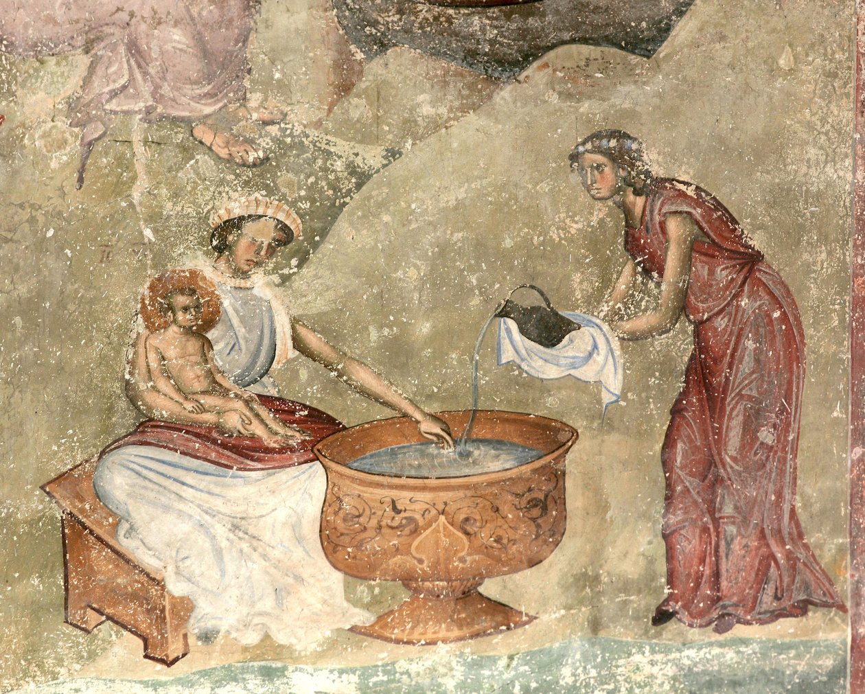 Vasking av barnet i julekrybben, ca. 1260-1270 av Unbekannt