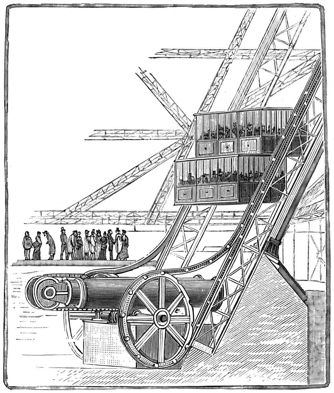 Brønnen til Roux Combaluzier-heisen, Eiffeltårnet, Paris, 1889 av Unbekannt