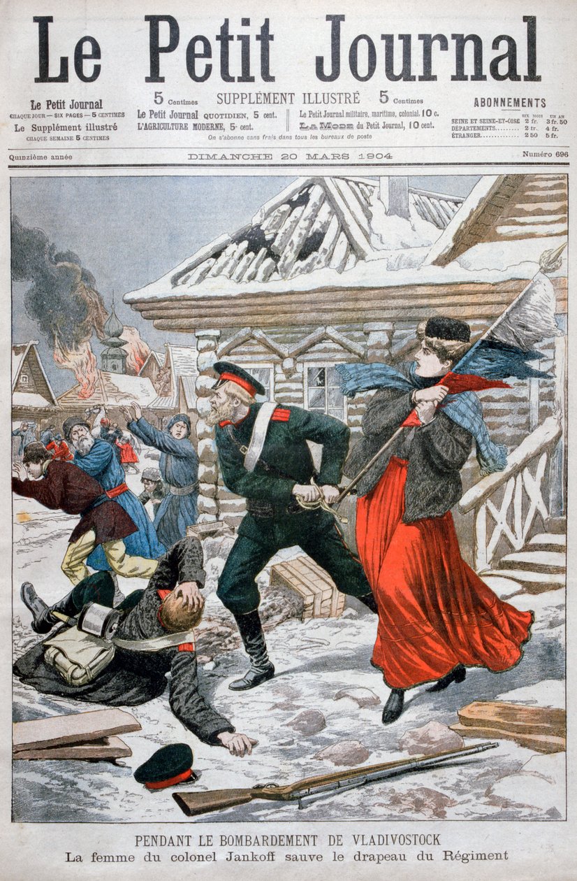 Kona til oberst Jankoff reddet regimentsflaggene, bombardement av Vladivostok, 1904 av Unbekannt