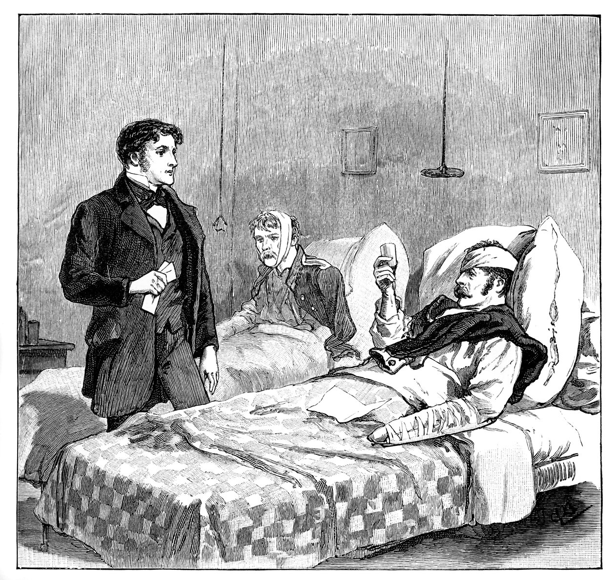 De sårede soldatene skåler for dronningen, ca 1850-tallet, 1888 av Unbekannt