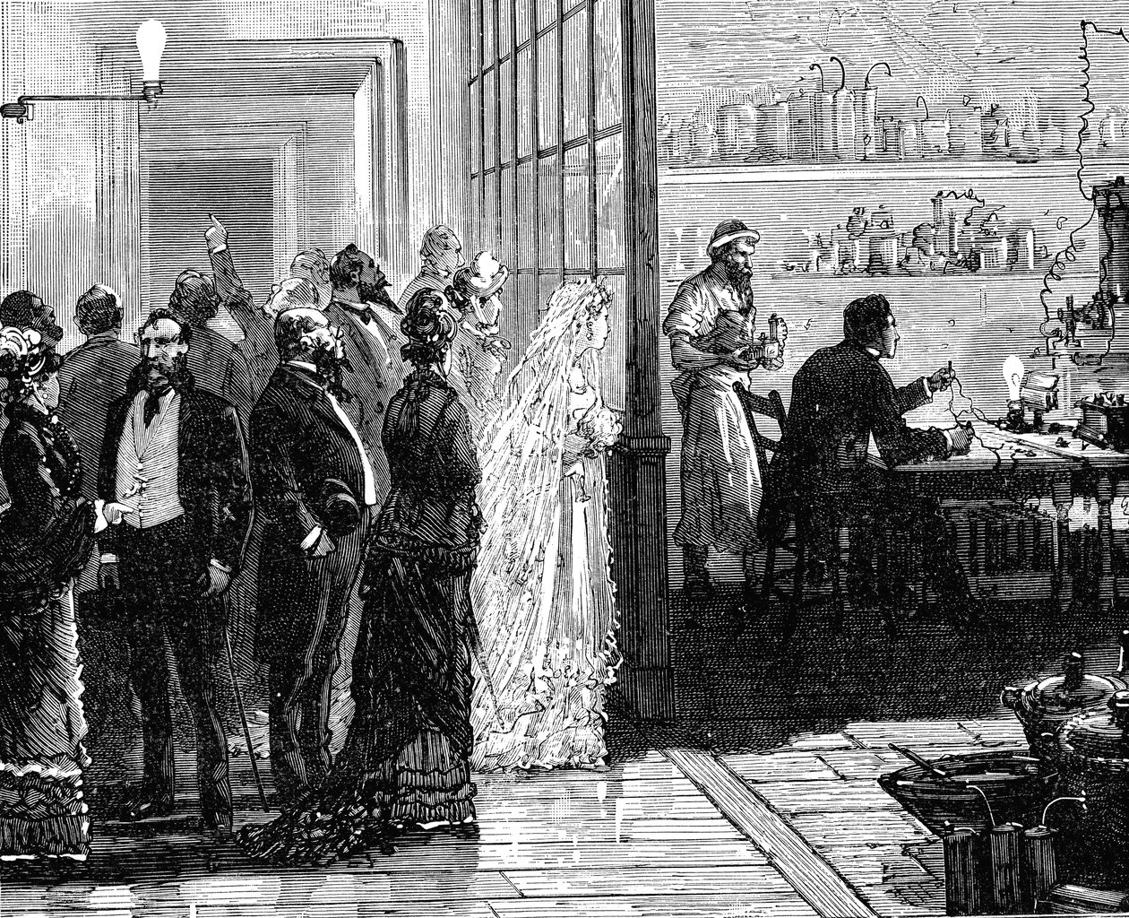 Thomas Edison eksperimenterte med elektriske lamper på bryllupsdagen, 1871 1883 av Unbekannt