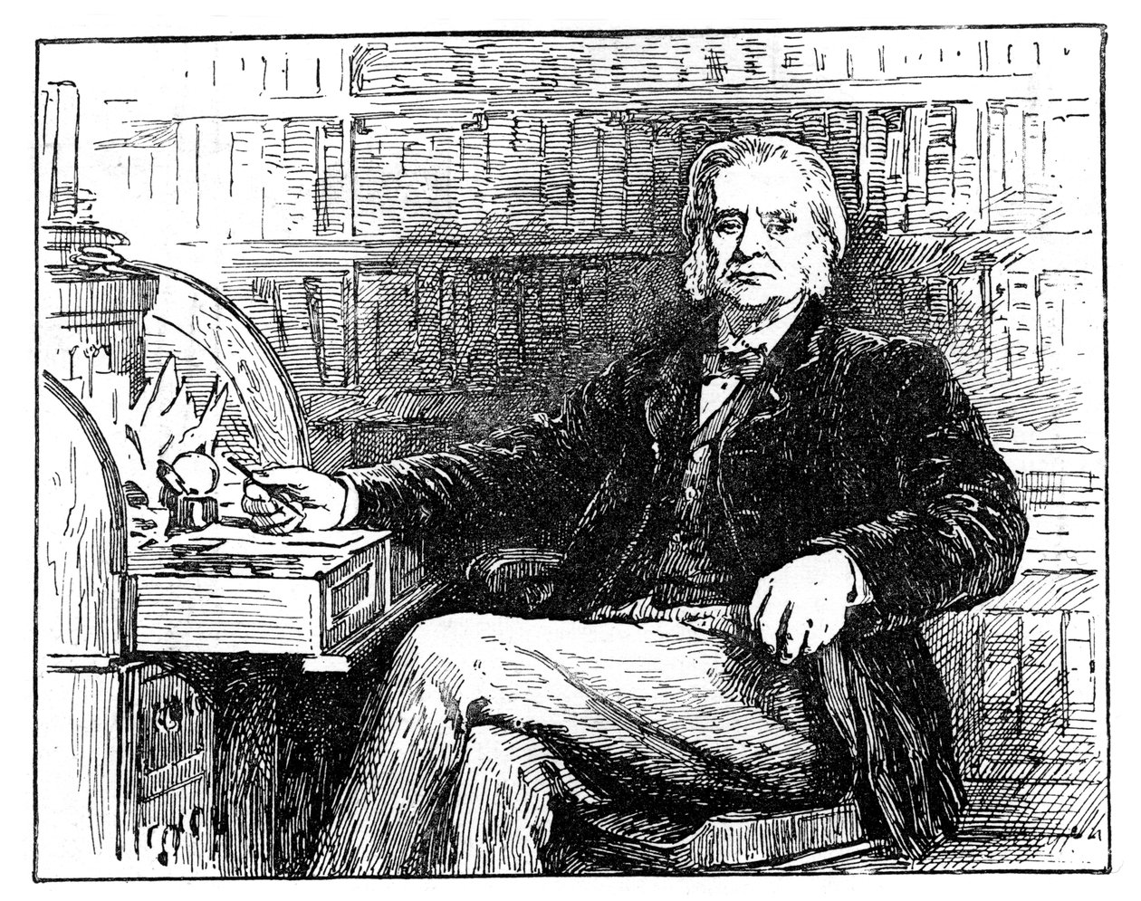 Thomas Henry Huxley , britisk biolog, ved skrivebordet hans, c1880 av Unbekannt