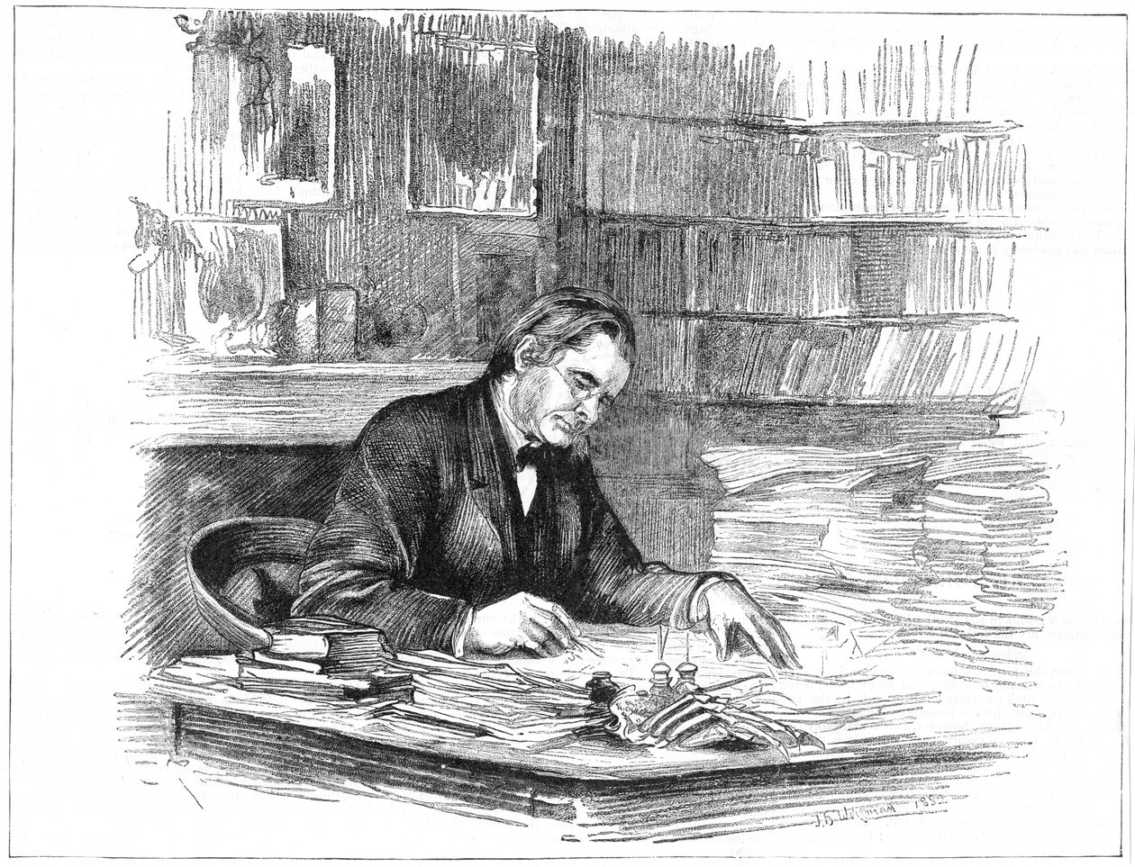 Thomas Henry Huxley, britisk biolog, ved skrivebordet hans i 1882 1883 av Unbekannt