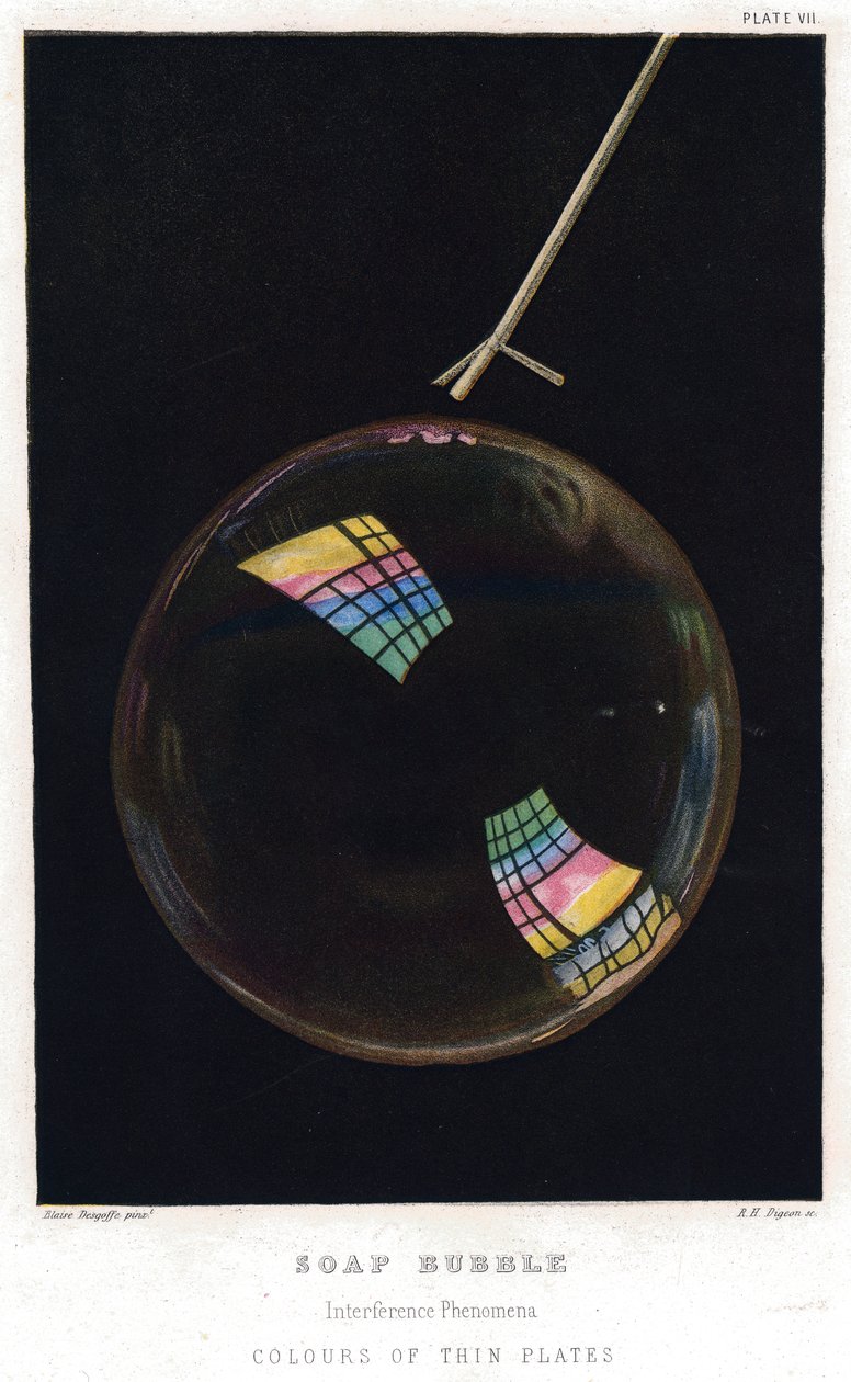 Thomas Young 1773-1829, Tynne filmer illustrert med såpeboble, 1872 av Unbekannt