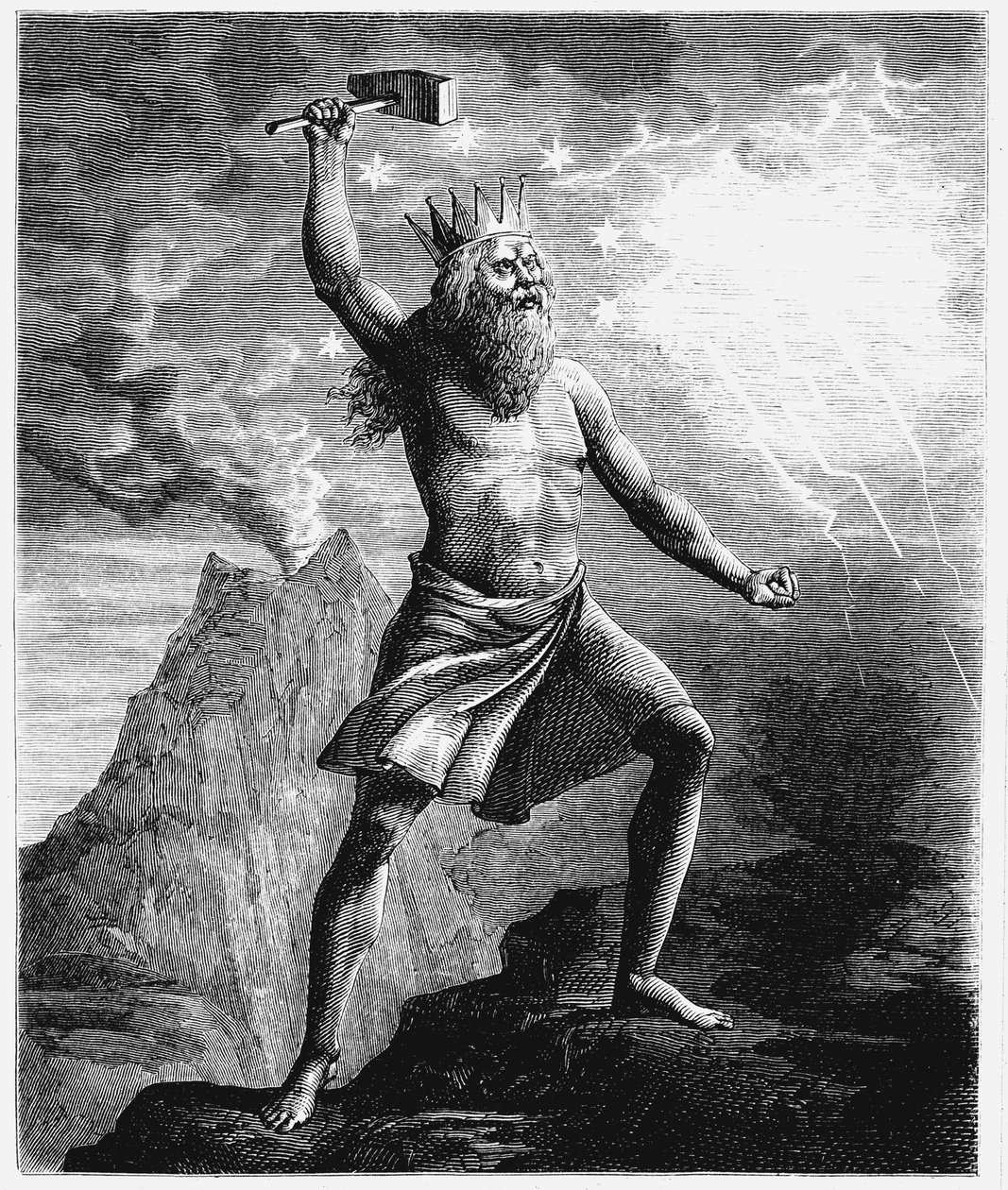 Thor, tordenguden i det skandinaviske panteonet, svinger med hammeren sin, 1874 av Unbekannt