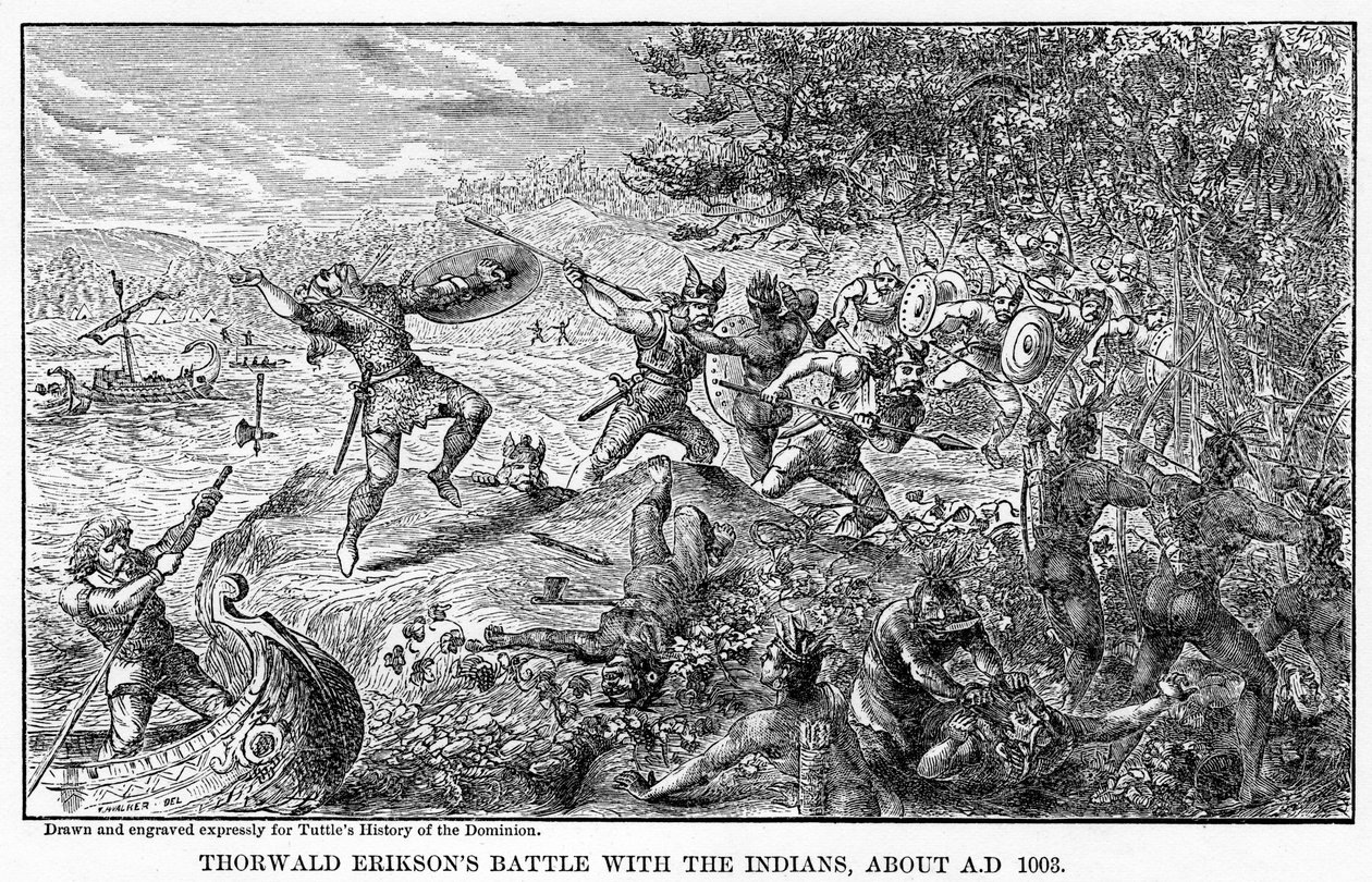 Thorwald Eriksons kamp med indianerne, ca 1003 e.Kr., 1877 av Unbekannt