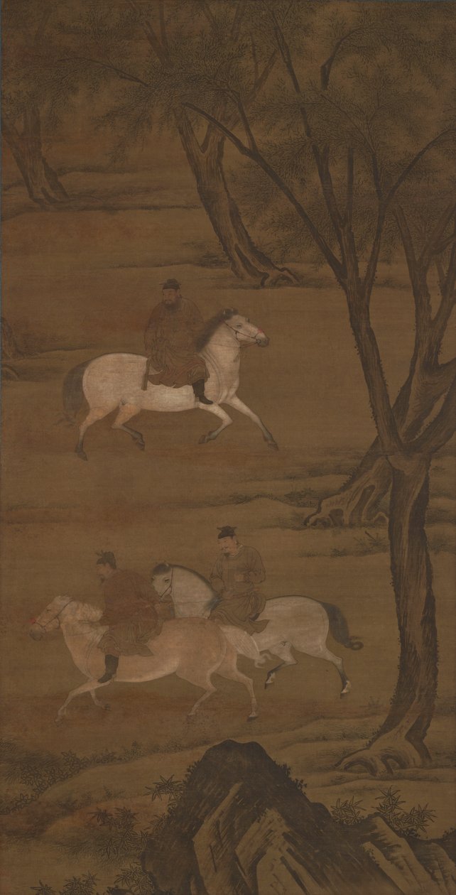 Three Horsemen Riding under Willows, 1400-tallet. av Unbekannt