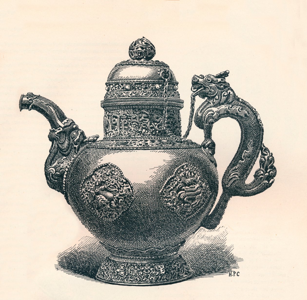 Tibetansk tekanne med dragetut og håndtak som viser kinesisk innflytelse, c1904 av Unbekannt