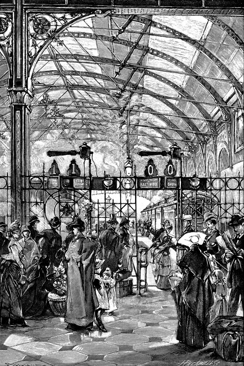 Billettbarriere ved Philadelphia jernbanestasjon, Pennsylvania, USA, 1890 av Unbekannt
