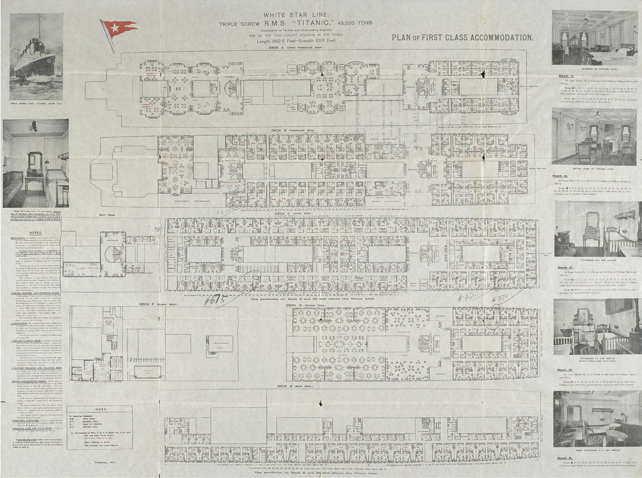Titanic førsteklasses dekkplan, 1911 av Unbekannt