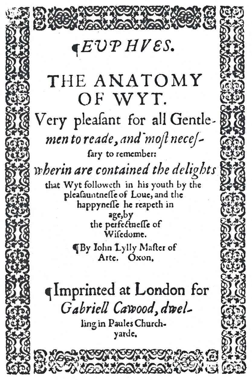 Tittelside til John Lylys Euphues eller The Anatomy of Wit, første utgave, 1579, 1942. av Unbekannt