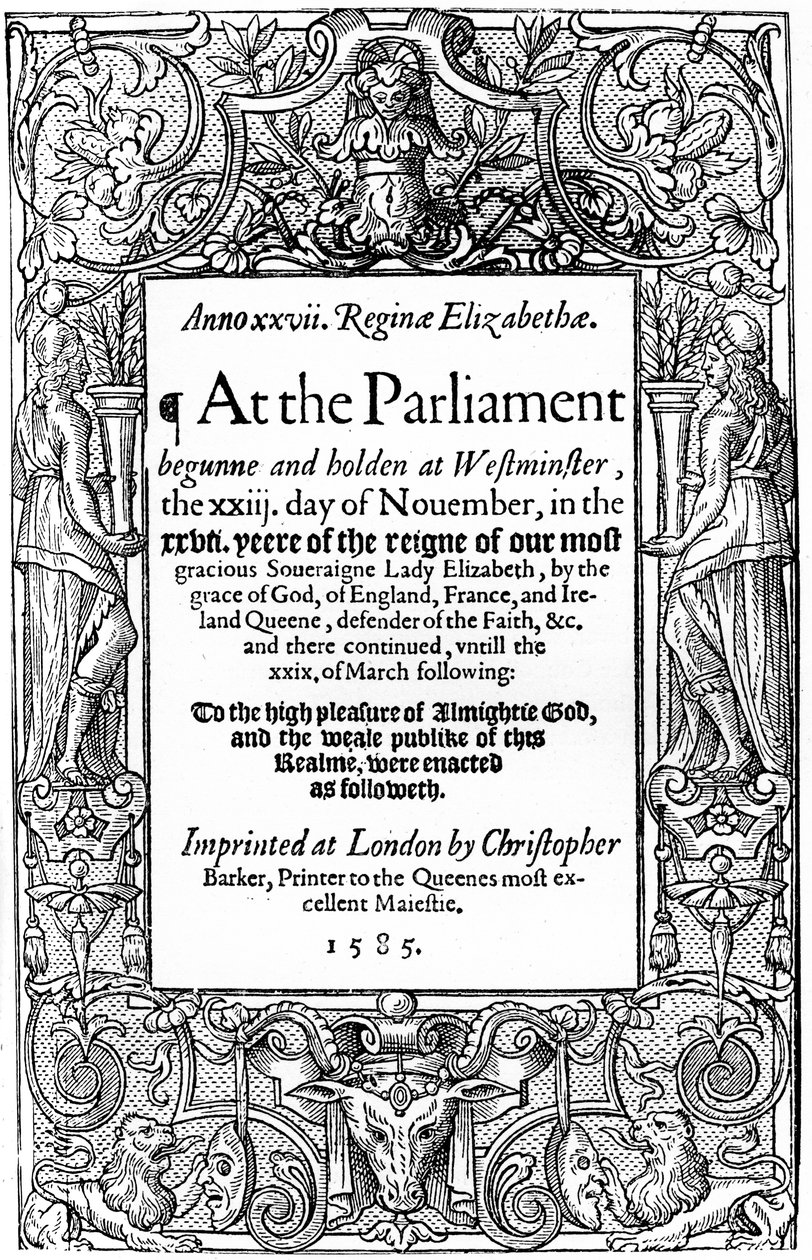 Tittelside til Acts of Parliament, 1585, 1893 av Unbekannt
