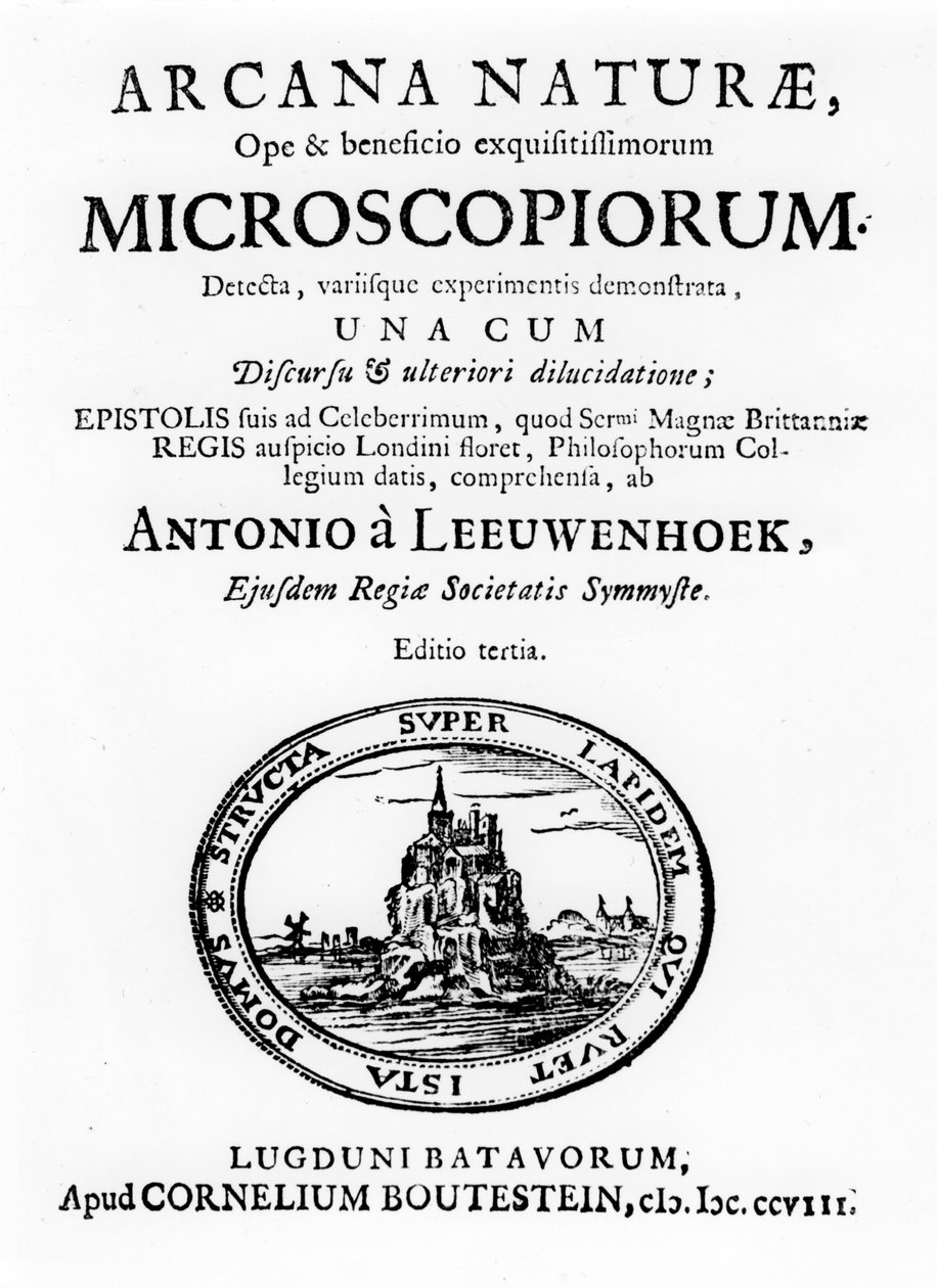 Tittelsiden til Microscopium av den nederlandske mikroskopisten Anton van Leeuwenhoek, 1708 av Unbekannt