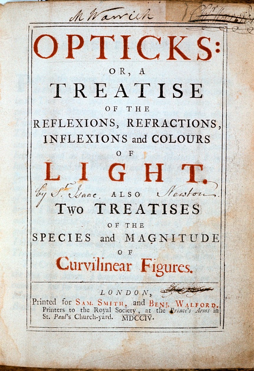 Tittelside til Optikk av den engelske vitenskapsmannen og matematikeren Isaac Newton, 1794 av Unbekannt