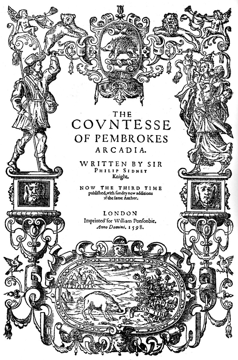 Tittelside til grevinnen av Pembrokes Arcadia av Sir Philip Sidney, tredje utgave, 1598 1893 av Unbekannt