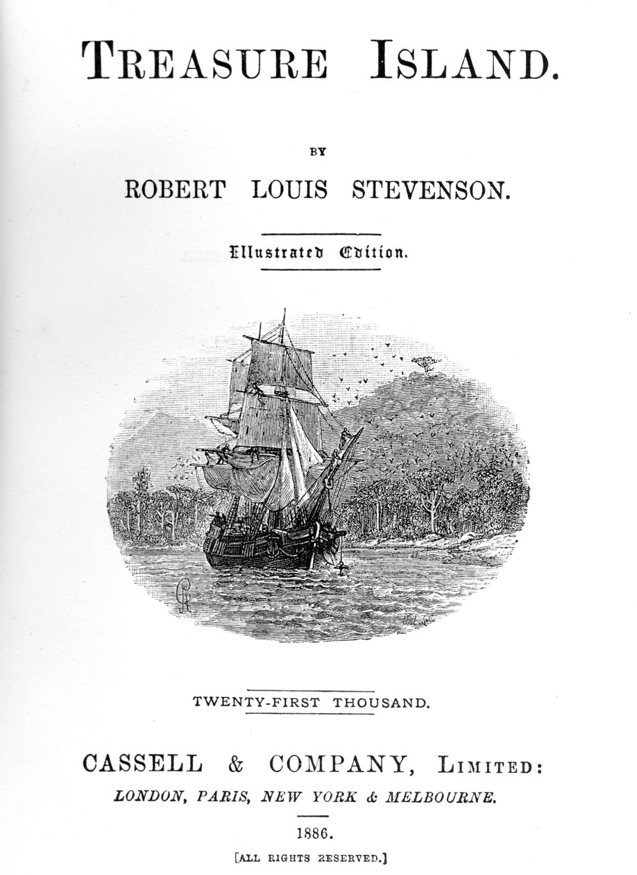 Tittelside til Treasure Island av Robert Louis Stevenson, 1886 av Unbekannt