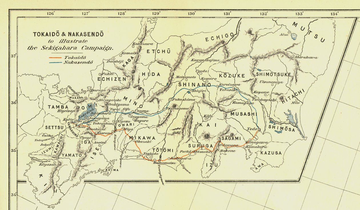 Tokaido & Nakasendo for å illustrere Sekigahara-kampanjen, 1903. av Unbekannt