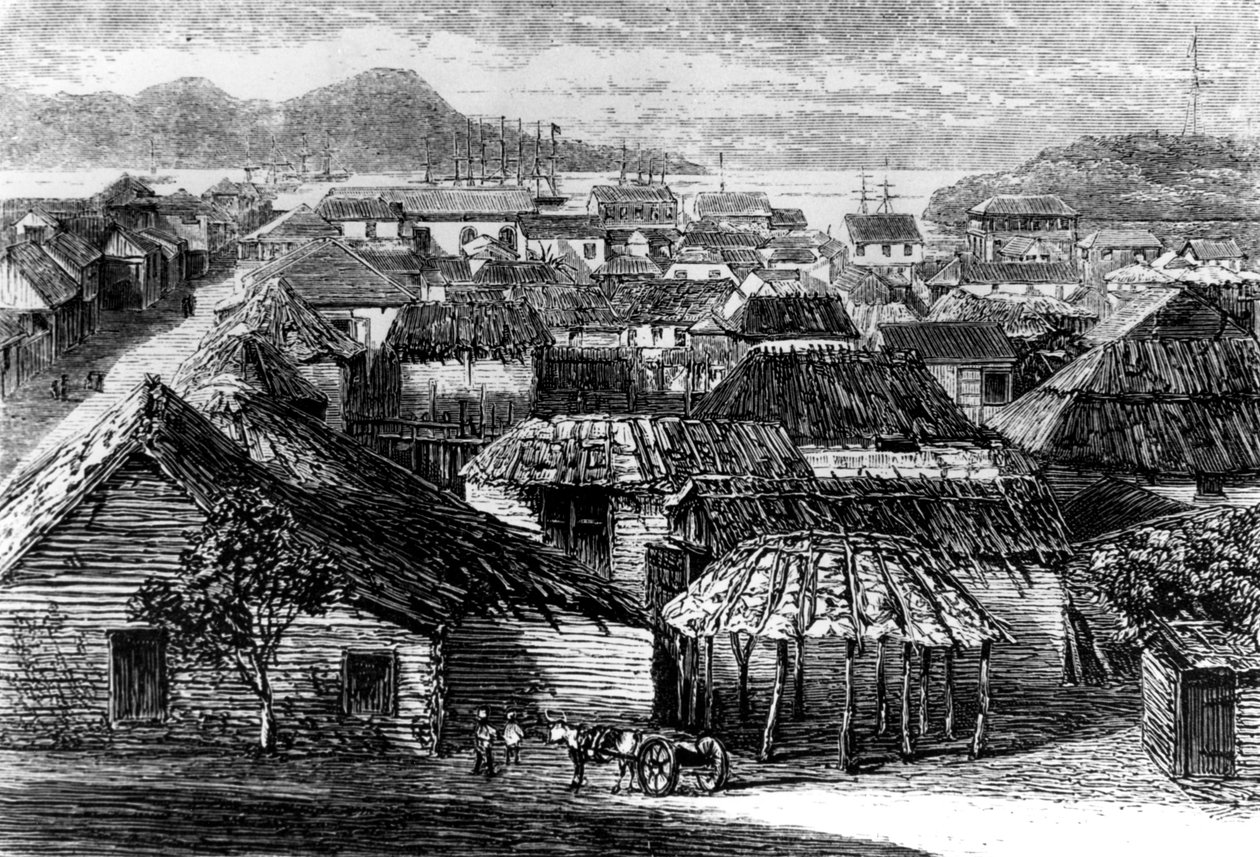 Byen og bukten Puerto Plata, Santo Domingo, 1873 av Unbekannt