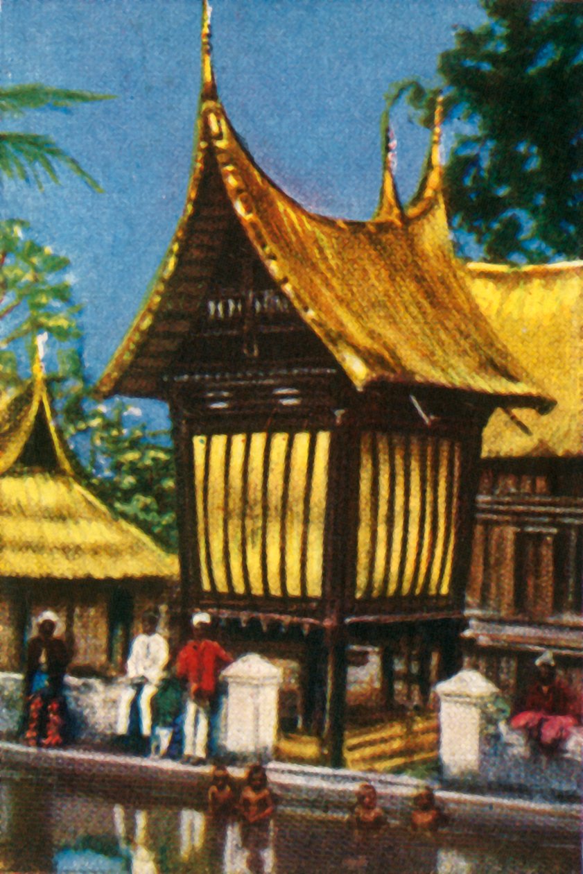 Tradisjonell risfjøs med stråtak, Padang, Sumatra, c1928. av Unbekannt