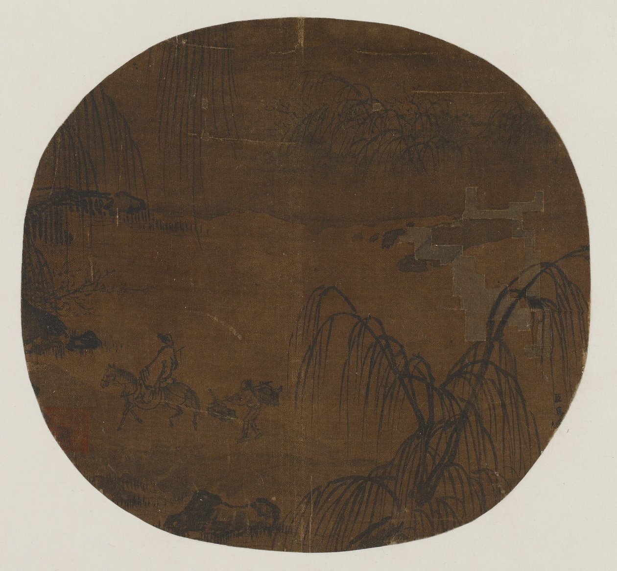 Reisende under piletrær, Yuan- eller Ming-dynastiet, 1279-1644. av Unbekannt