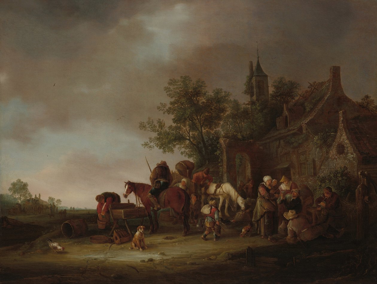 Reisende som stopper på et vertshus, 1643. av Unbekannt