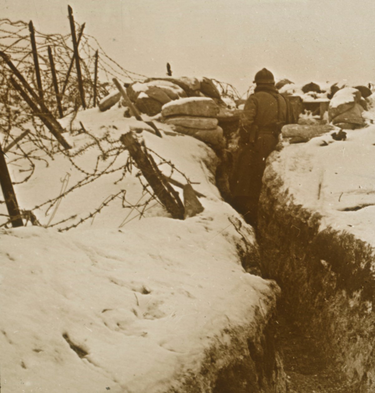 skyttergraver i snøen, Alsace, østlige Frankrike, c1914-c1918 av Unbekannt