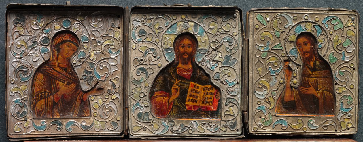 Triptyk med Kristus, jomfruen og evangelisten Johannes, 1800-tallet. av Unbekannt