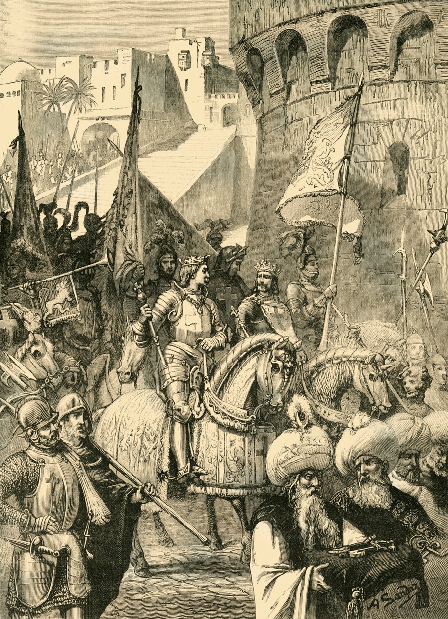 Triumferende inntog av Richard I. og Philip Augustus i Acre, 1191, 1890. av Unbekannt