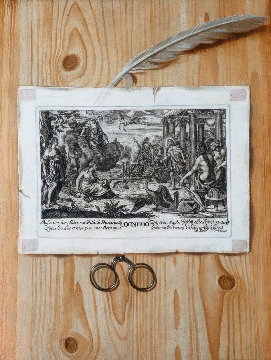 Trompe l’oeil med kobberstikk av Unbekannt