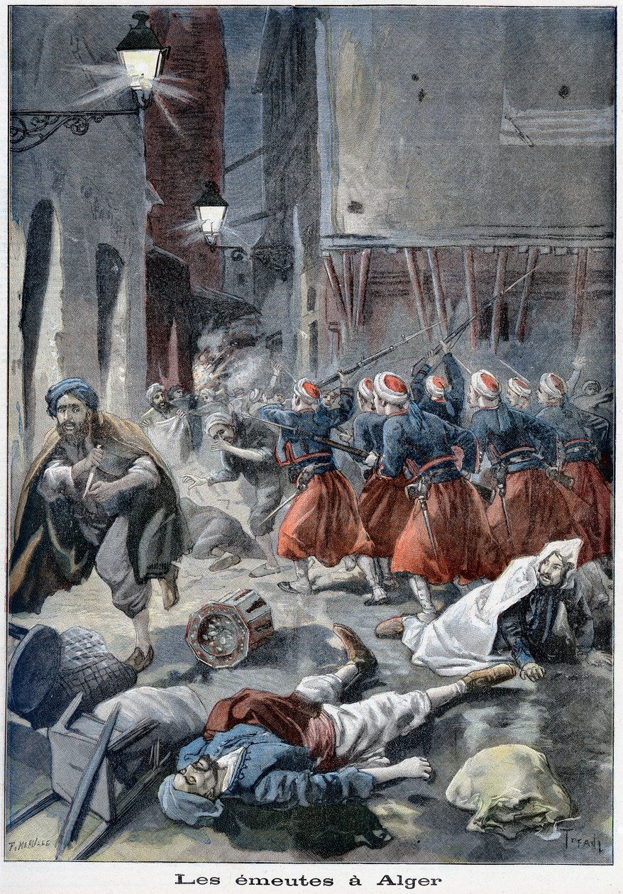 Tropper prøver å rydde gater under anti-jødiske opptøyer, Alger, Algerie, 1898 av Unbekannt
