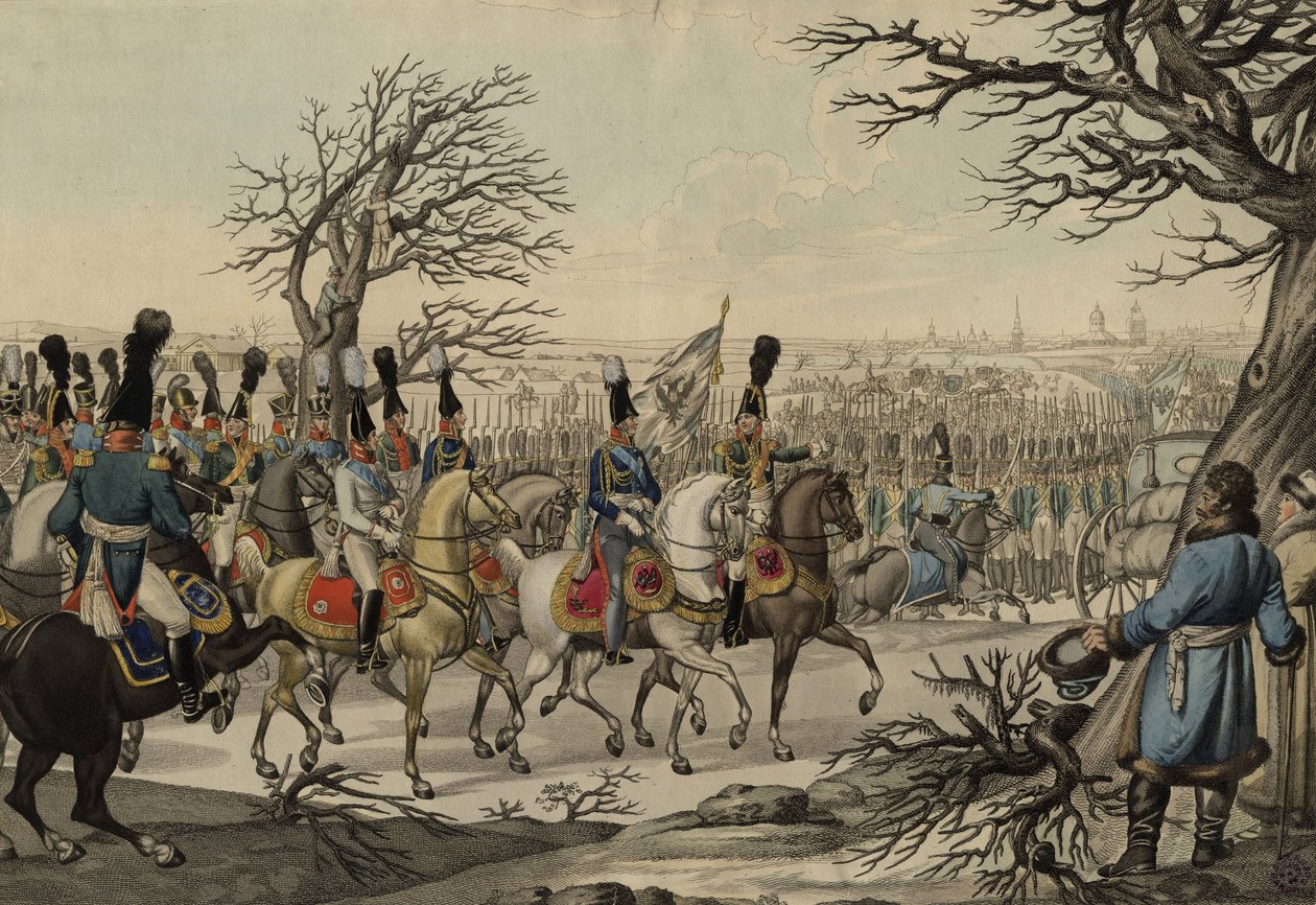 Tsar Alexander I og kong Frederick William III før troppene, ca 1813 av Unbekannt