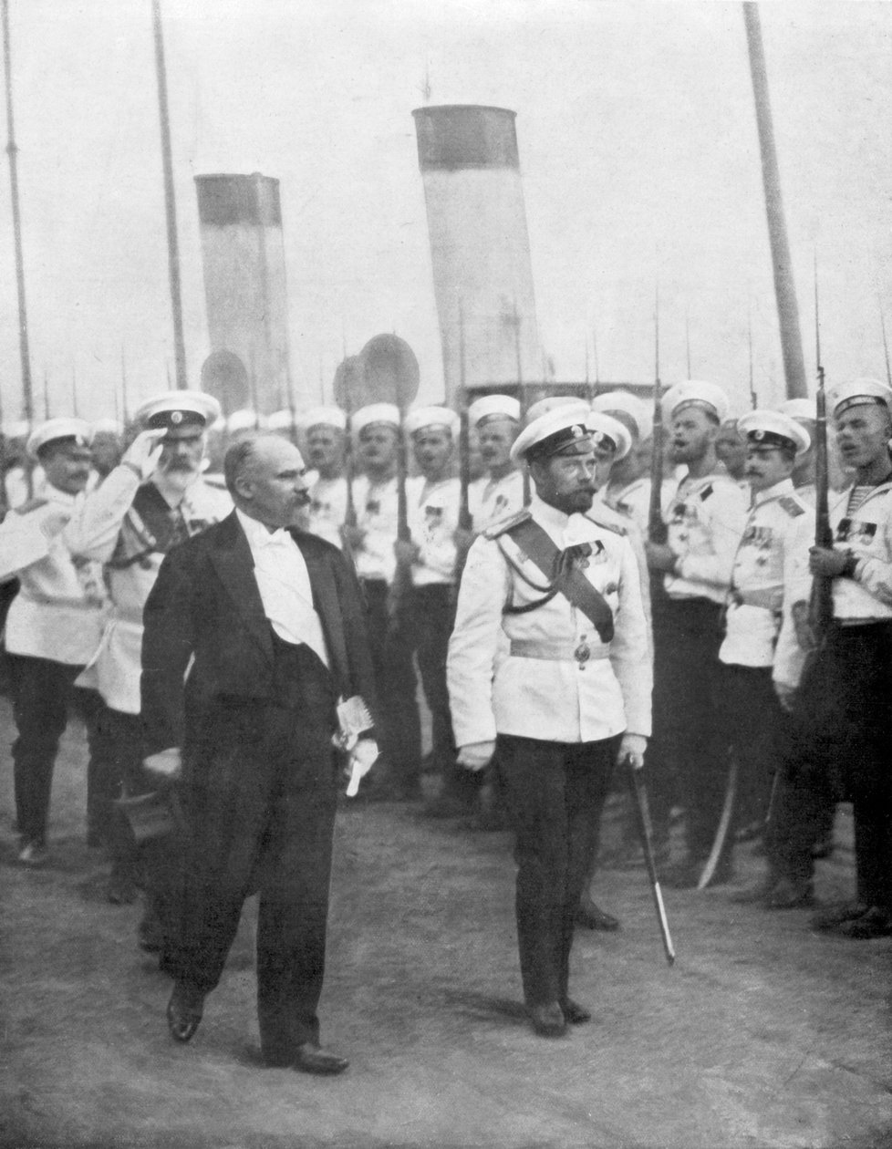 Tsar Nicholas II med den franske presidenten Raymond Poincare, 1914. av Unbekannt