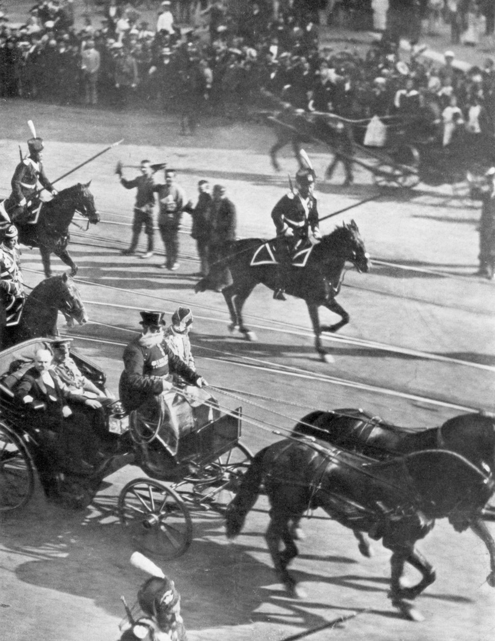 Tsar Nicholas II med besøk av den franske presidenten Poincare, St. Petersburg, Russland, 21. juli 1914. av Unbekannt