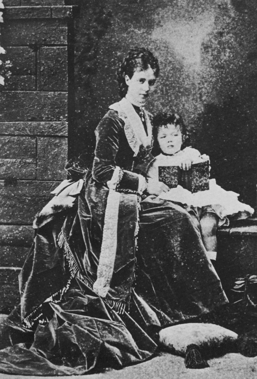 Tsarina Maria Feodorovna fra Russland med Tsarevich Nicholas, c1873 av Unbekannt
