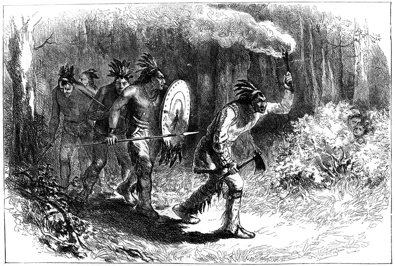 Tuscarora-indianere som sporer flyktninger, sent på 1600-tallet - tidlig på 1700-tallet c1880 av Unbekannt