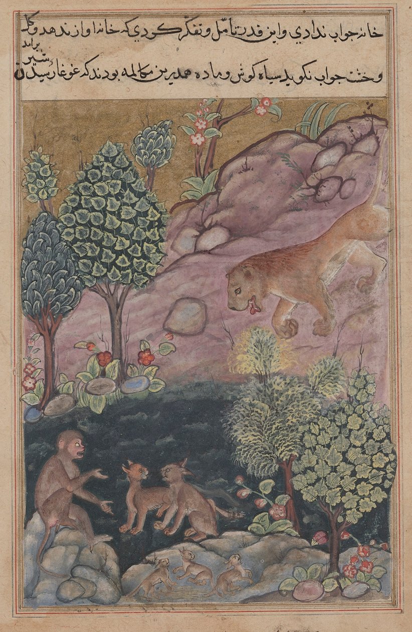 Tuti-Nama Tales of a Parrot: Tale XXIX, The Lion Returns to His Territory and See, ca. 1560. av Unbekannt